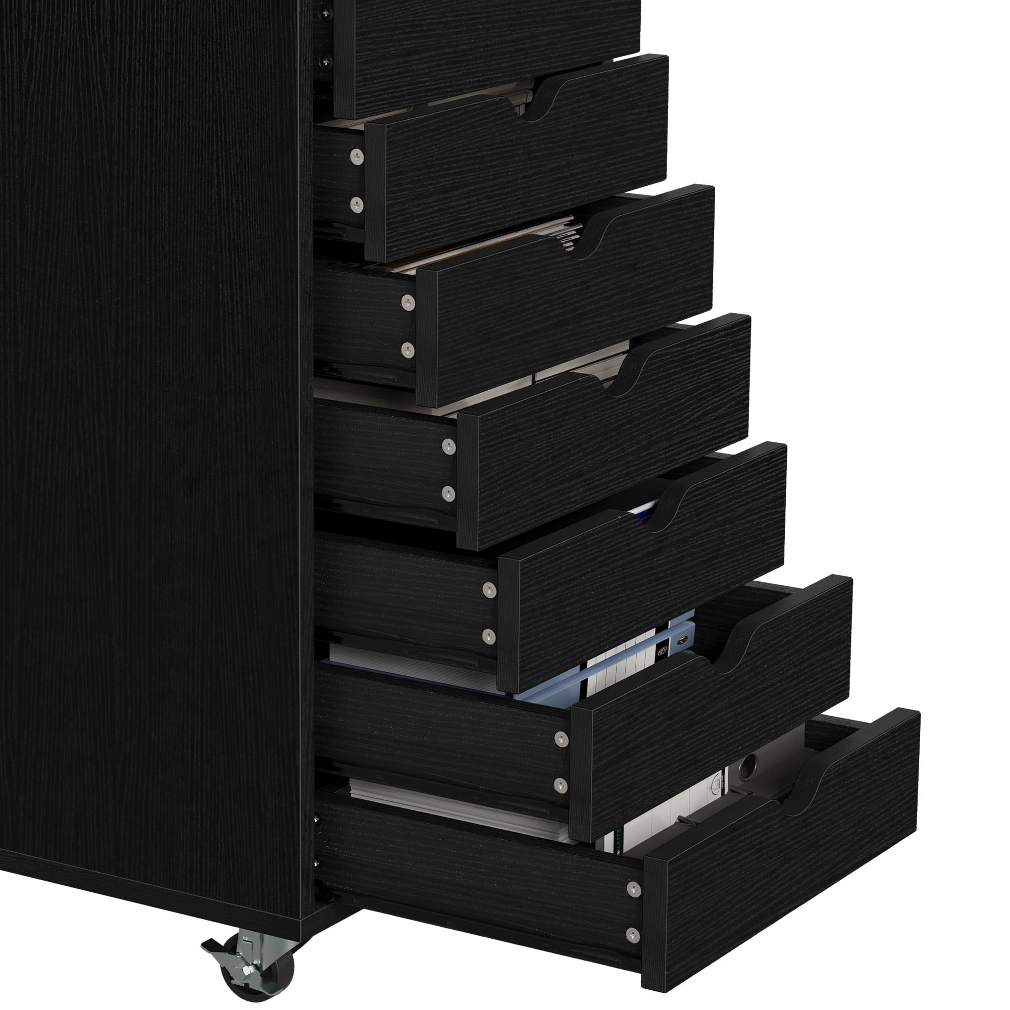 Dextrus 7-Drawer File Cabinets Office Wooden File Cabinet Chest Mobile Organizer Storage Rolling Storage Drawer Cabinet, Black