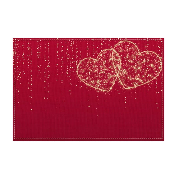 Beautynvta Valentine's Day Placemat, Red Heart Printed Linen Table Mat, Heat Resistant Valentines Placemat, Romantic Candlelight Dinner Placemat for Party Table Decor, 12''x18''