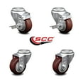 thumbnail image 2 of 3 Inch Maroon Polyurethane Wheel Swivel Bolt Hole Caster Set with 2 Brake SCC, 2 of 2