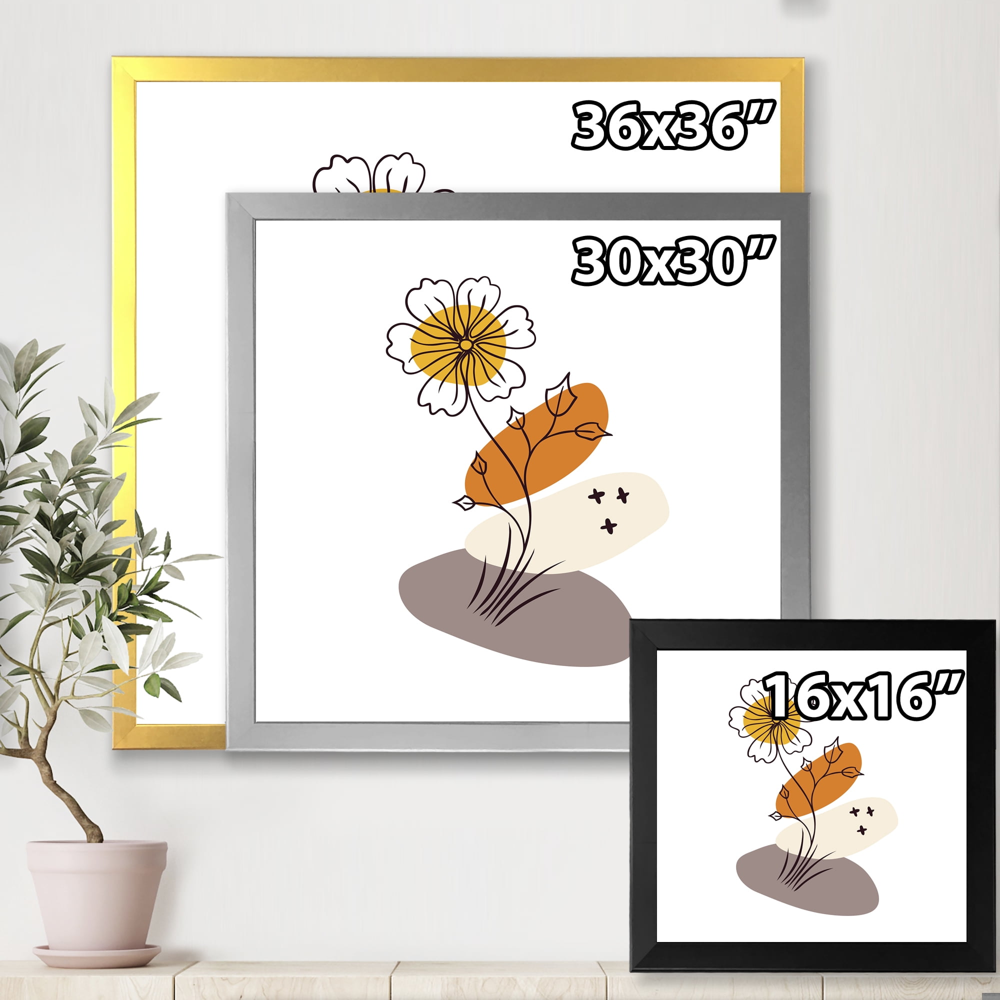 Designart 'Abstract Minimal Shapes Under Flowers I' Modern Framed Art Print