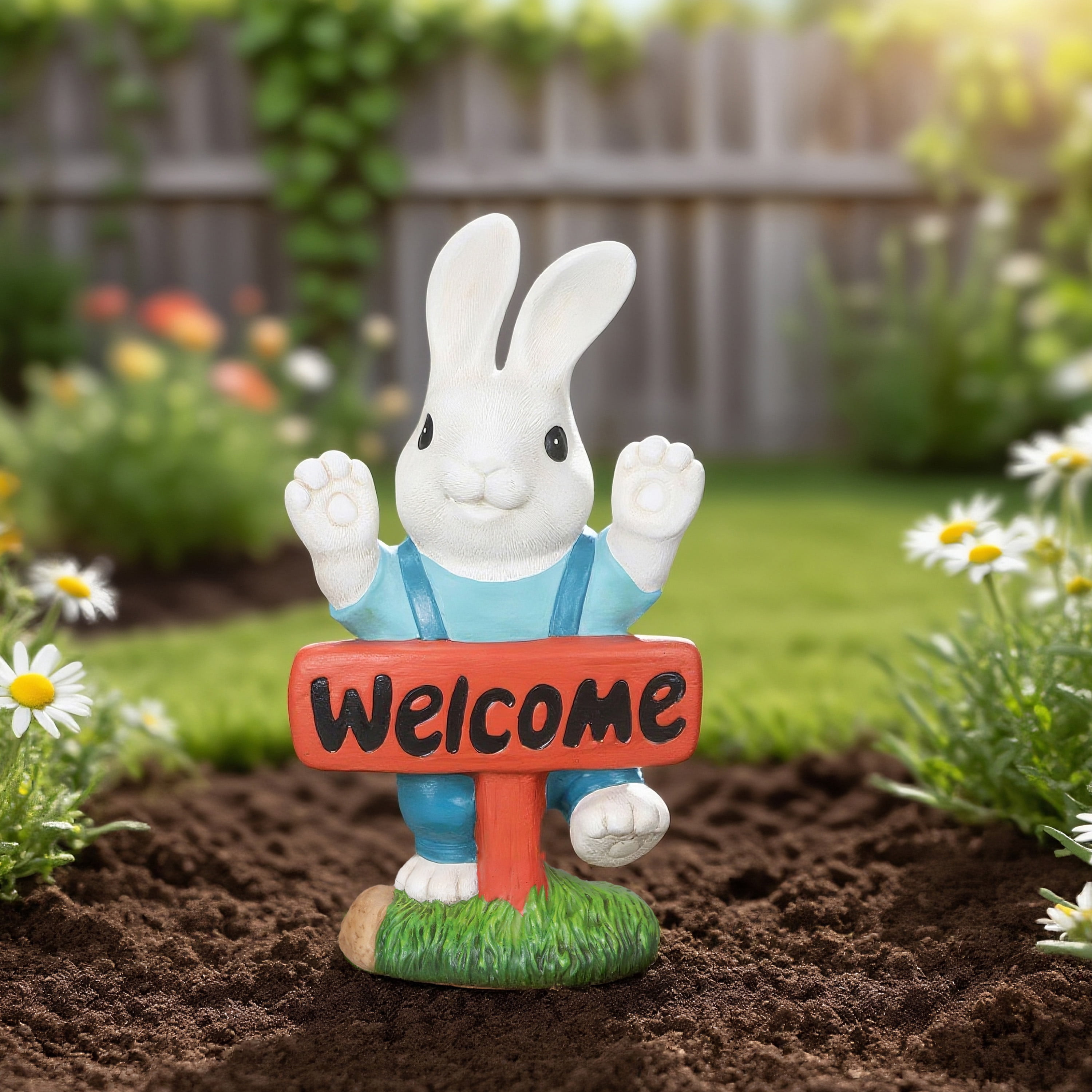 Mainstays Easter Welcome Bunny Statue, Indoor/Outdoor, 6.2 in L x 3.8 in W x 11.5 in H