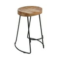 thumbnail image 5 of 24 Inch Handcrafted Backless Barstool, Natural Brown Mango Wood Thick Saddle Seat, Black Iron Base, 5 of 7