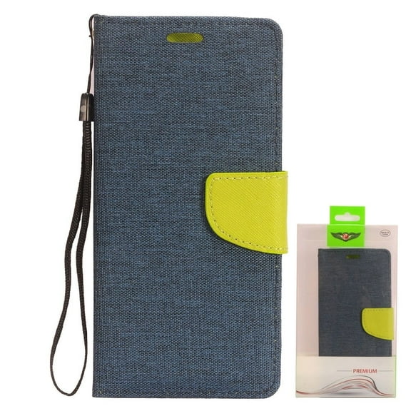 GSA Two-Tone Denim Flip Wallet Case for Moto G7 Plus - Blue/Green