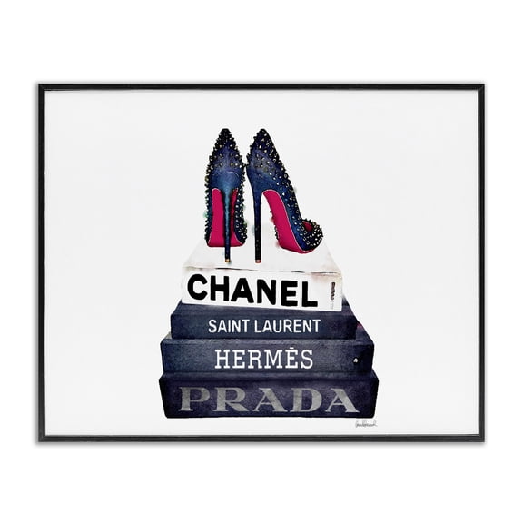 Stupell Industries Modern Glam Fashion Book Set BW Stud Pump Heels Black Framed Giclee Art, 20 x 16, by Amanda Greenwood
