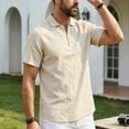 thumbnail image 5 of JTSRKL Mens Linen Short Sleeve Shirts Zip Collared Solid Lightweight Breathable Casual Tees Summer Business Vintage Relaxed Fit Tops Khaki XXL, 5 of 7