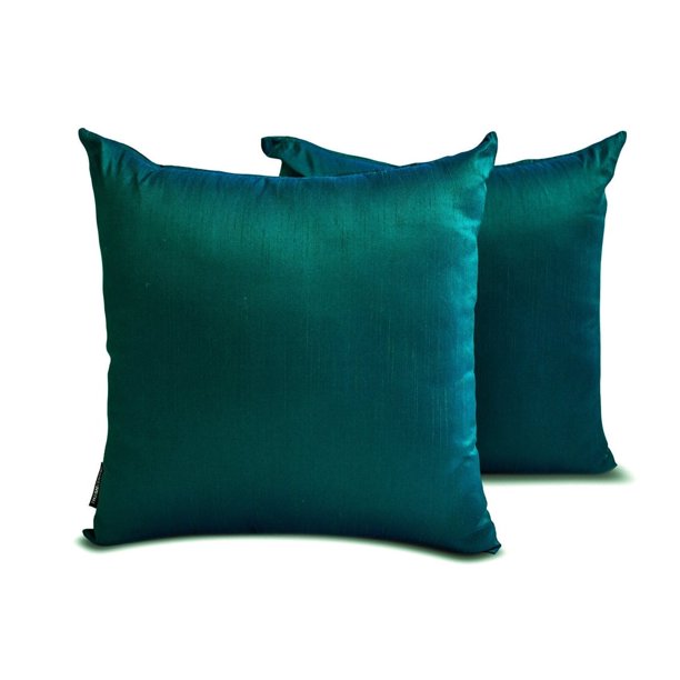 Funda de cojín decorativa HomeCentric en verde pavo real (paquete de 2, 50 x 50 cm). Fundas de almohada de seda lisas para sofá, hotel, sala de estar y dormitorio. Estilo moderno liso. Lujo en verde