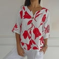 thumbnail image 2 of Pxiakgy Summer Linen Shirts for Women Henley Button Down V Neck 3/4 Sleeve T-Shirt Blouse Casual Loose Basic Printed Tunic Tops 2025 Cotton Linen Tops Summer Loose Fit Blouse V Neck Tops Red 4Xl, 2 of 6