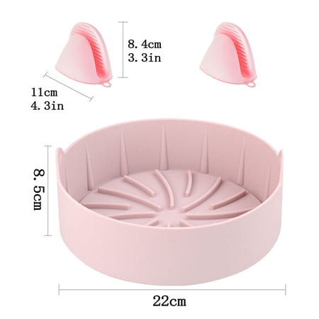 

Fancy Air Fryer Silicone Pot Easy Cleaning Air fryer Oven Accessory Food Safe Reusable Air Fryer Basket with Mini Silicone Oven Mitts Pink