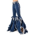 thumbnail image 2 of Purple Candy Womens Juniors Unique Rave Denim High Rise Flares (Dark Blue, X-Large), 2 of 3