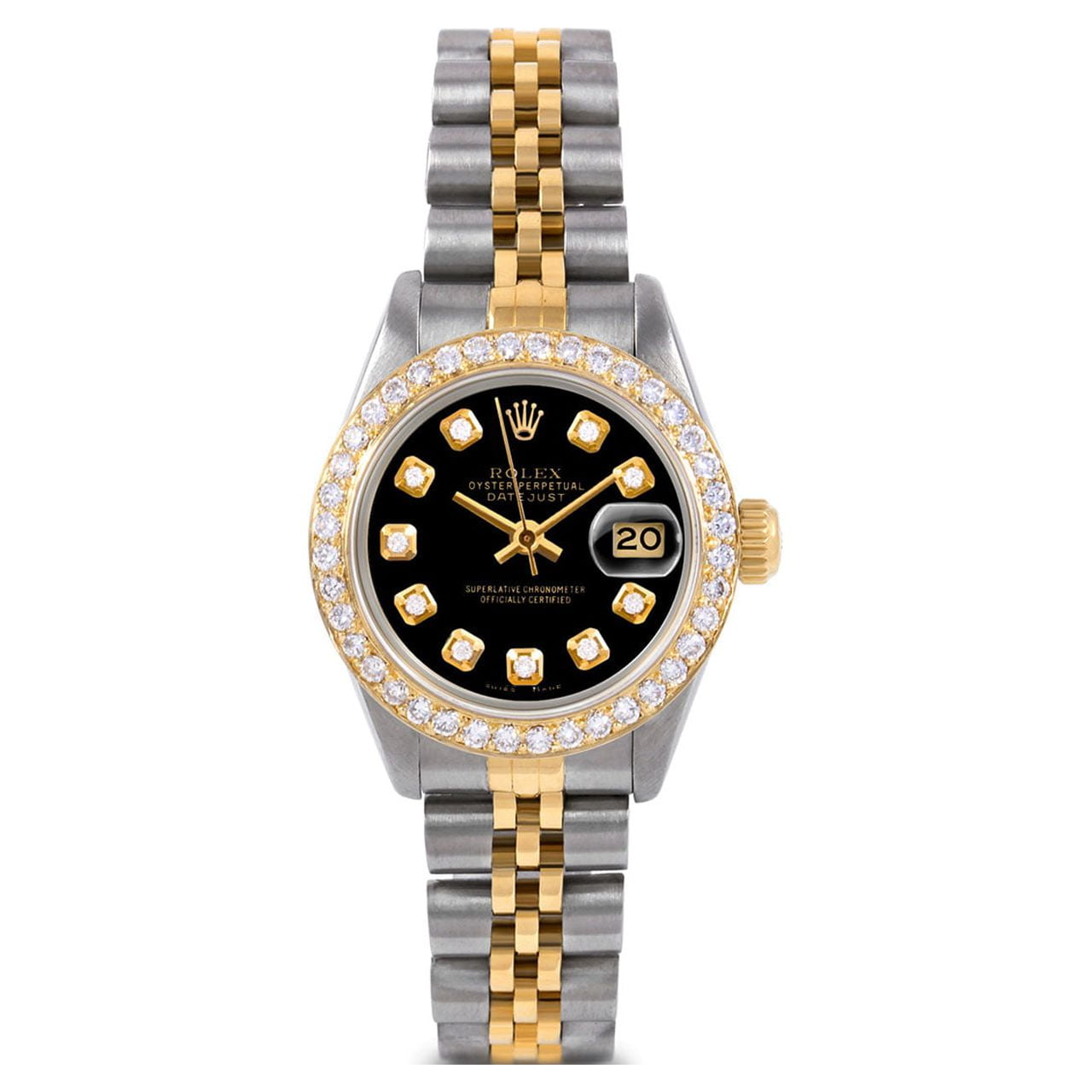 Pre-Owned Rolex 6917 Ladies 26mm Adult Female Datejust Wristwatch Black Diamond (3 Year Warranty)