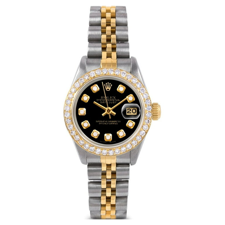 Rolex Datejust Black Diamond Dial Steel Yellow Gold Ladies for