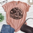 thumbnail image 2 of Astronaut Surfing T-shirt, Unisex Women's Men's Shirt, Astronaut Outer Space Surfer Cosmic, Heather Sunset, Medium, 2 of 6