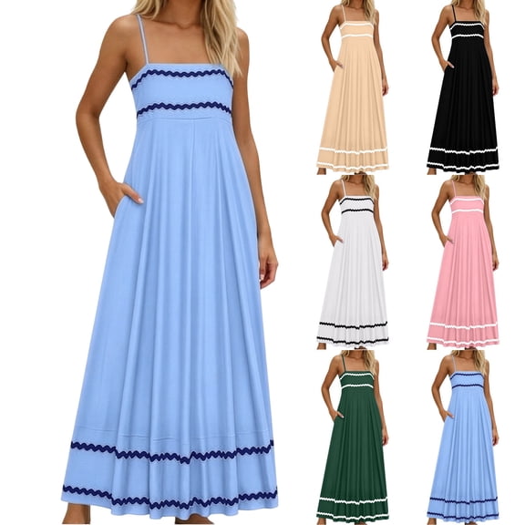 YuXingFu Wedding Guest Dresses for Women Maxi Crew Neck Plus Size Womens Dress Sleeveless for Beach Long Casual Summer White S