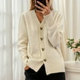 thumbnail image 5 of Women'S Autumn Winter Solid Color Long Sleeve V-Neck Knitted Cardigan Sweater Coat Fashion Casual Outerwear, 5 of 8