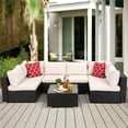 thumbnail image 1 of 7 Piece Outdoor Deck Furniture Sets with 6 Rattan Wicker Chairs, Coffee Table, All-Weather Patio Conversation Set with Cushions for Backyard, Porch, Garden, Poolside, LLL1272, 1 of 8