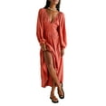 thumbnail image 2 of Women Long Dress, Long Sleeve Dress V-neck Lace Patchwork Loose Swing Dress for Party, 2 of 8