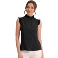 thumbnail image 1 of Camisa sin mangas para mujer Blusa de verano con volantes de color sólido con botones Negro S, 1 of 5