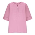 thumbnail image 6 of Lumosvexa Womens Plain T-Shirt for Women Linen Short Shirt Tops V-neck Cotton T Shirt Pink Size 2XL, 6 of 9