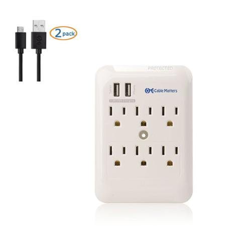 [UL Listed] Cable Matters 6Outlet Wall Mount Surge Protector with 2.4A Dual USB Charging