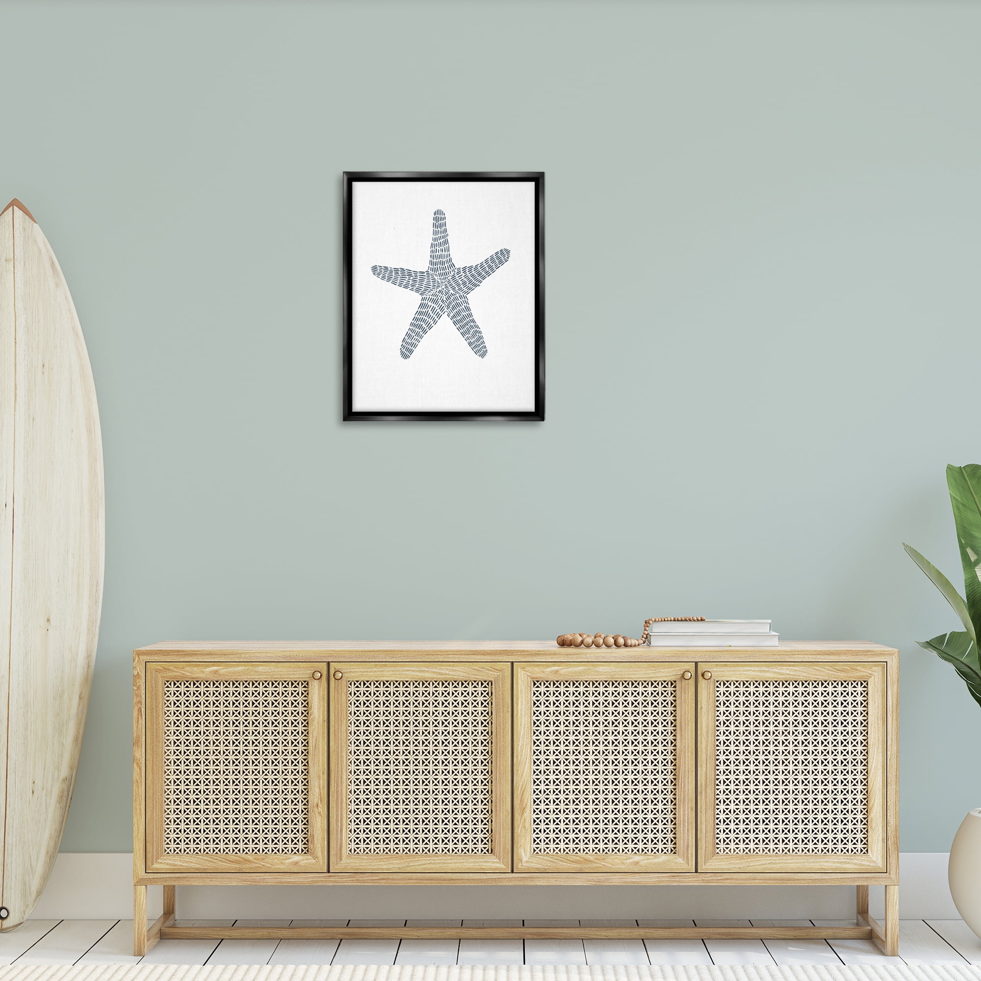 Stupell Industries Minimal Starfish on White Coastal Painting Black Floater Framed Canvas Art Print Wall Art, 25 x 31