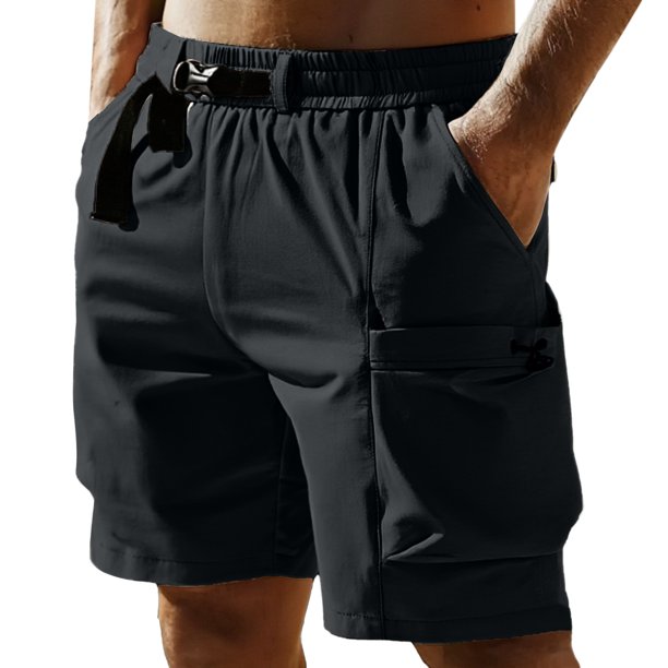 Pantalones cortos deportivos de secado rápido para hombre - Color liso transpirable - Poliéster, cintura elástica, tallas M-XXXXL