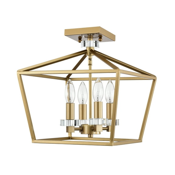 Warehouse of Tiffany Jimmi Matte Gold 4-Light Metal Open Cage Semi-Flush Mount