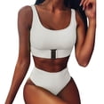 thumbnail image 1 of DPTALR Women Solid Buckle Bikini Push-Up Padded High Waist Swimwear Swimsuit Set, 1 of 9