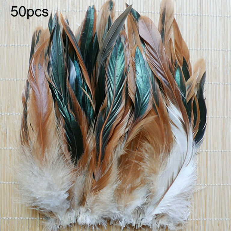 Bulk Thin Rooster Feathers Cree Golden Olive Hair Feathers or Crafts