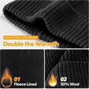 Beanie for Women Men, Unisex Wool Knit Warm Fleece Lined Cuffed Winter Hat Cap 1Pack