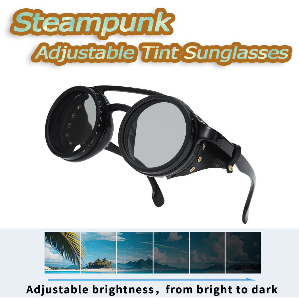 OUANGANC Steampunk Polarized Sunglasses - 1-9 Gears 360° Adjustable Tint Sunglasses | ND Filter & UV400 Protection for Fishing Hiking Cycling Running