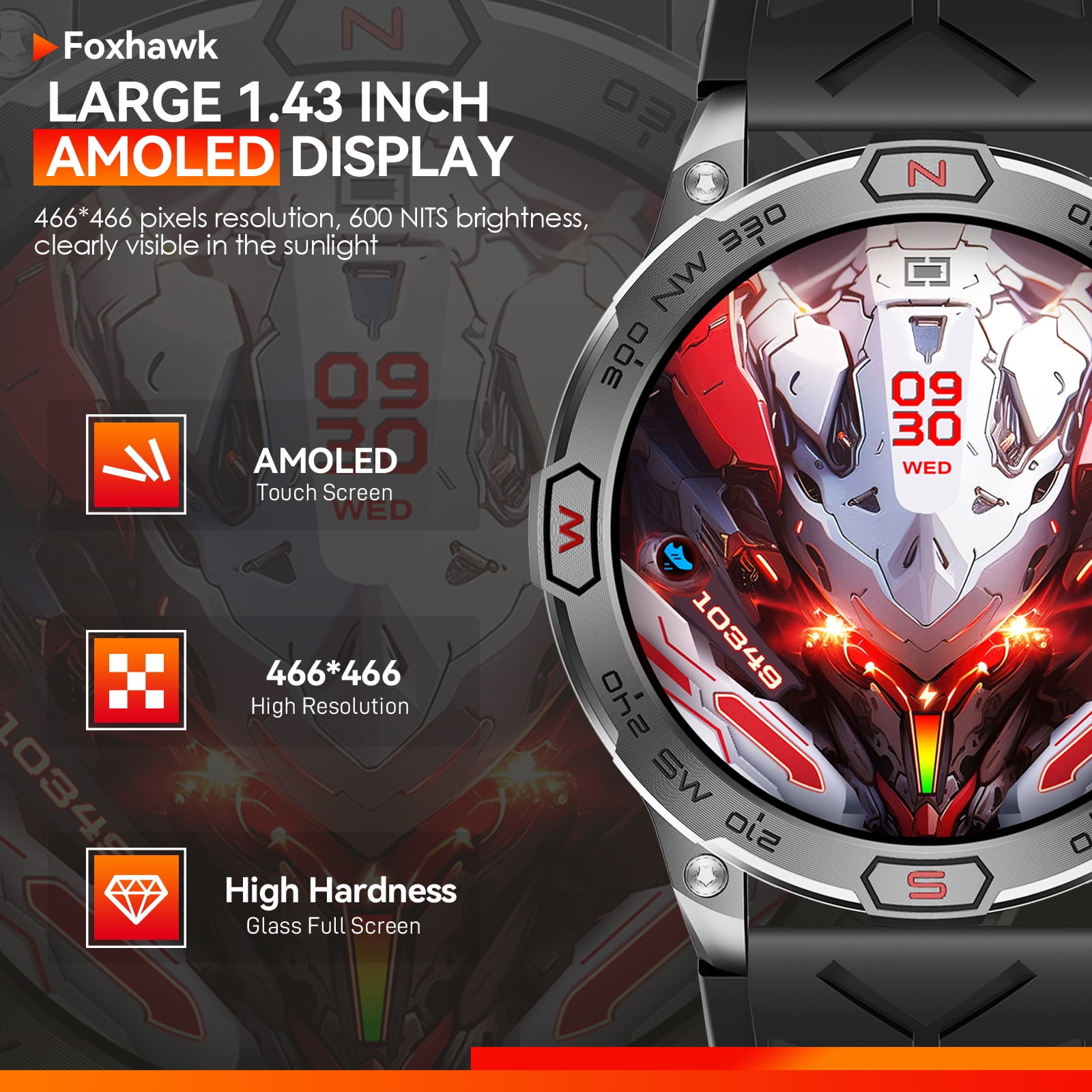 XAXRE Military Smartwatches for Men(Answer/Make Call), 1.43'' AMOLED Touch Screen Rugged Smartwatch with LED Flashlight Compass Altitude, 1ATM Waterproof Outdoor Sport Smart Watch for Android iOS