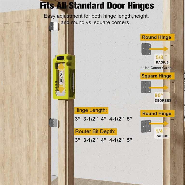 Door Hinge Router Template Jig - Fits 3" To 5" Hinges With 1/4" Or 5/8" Thickness