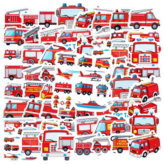 35pcs Cartoon Fire Truck Stickers Kids Stickers Vehicle Stickers for Laptop Phone Suitcase