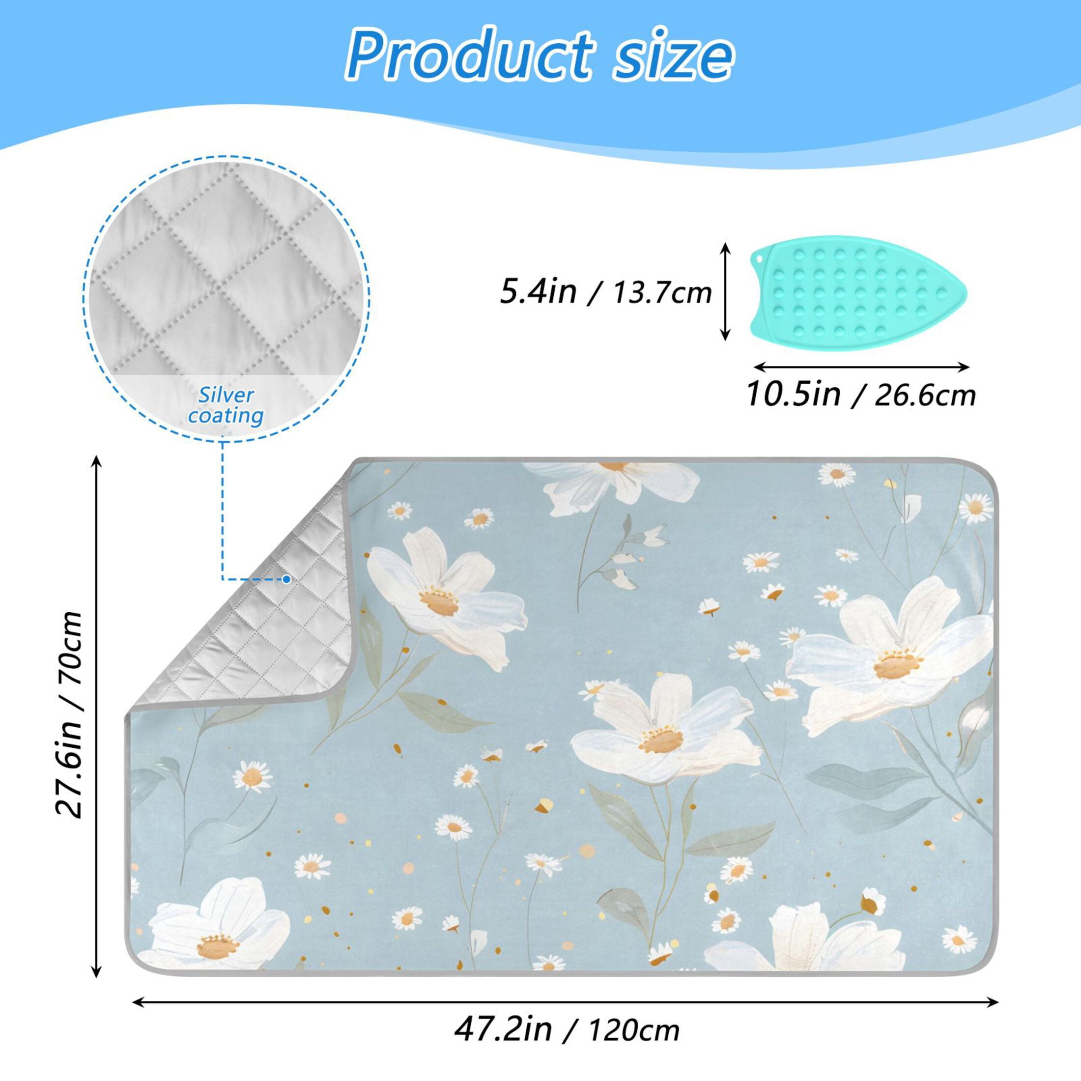 White Florals Daisies Leaves Oil Painting Ironing Mat Blanket Portable Travel Ironing Pad Heat Resistant Pad 47.2" x 27.6”