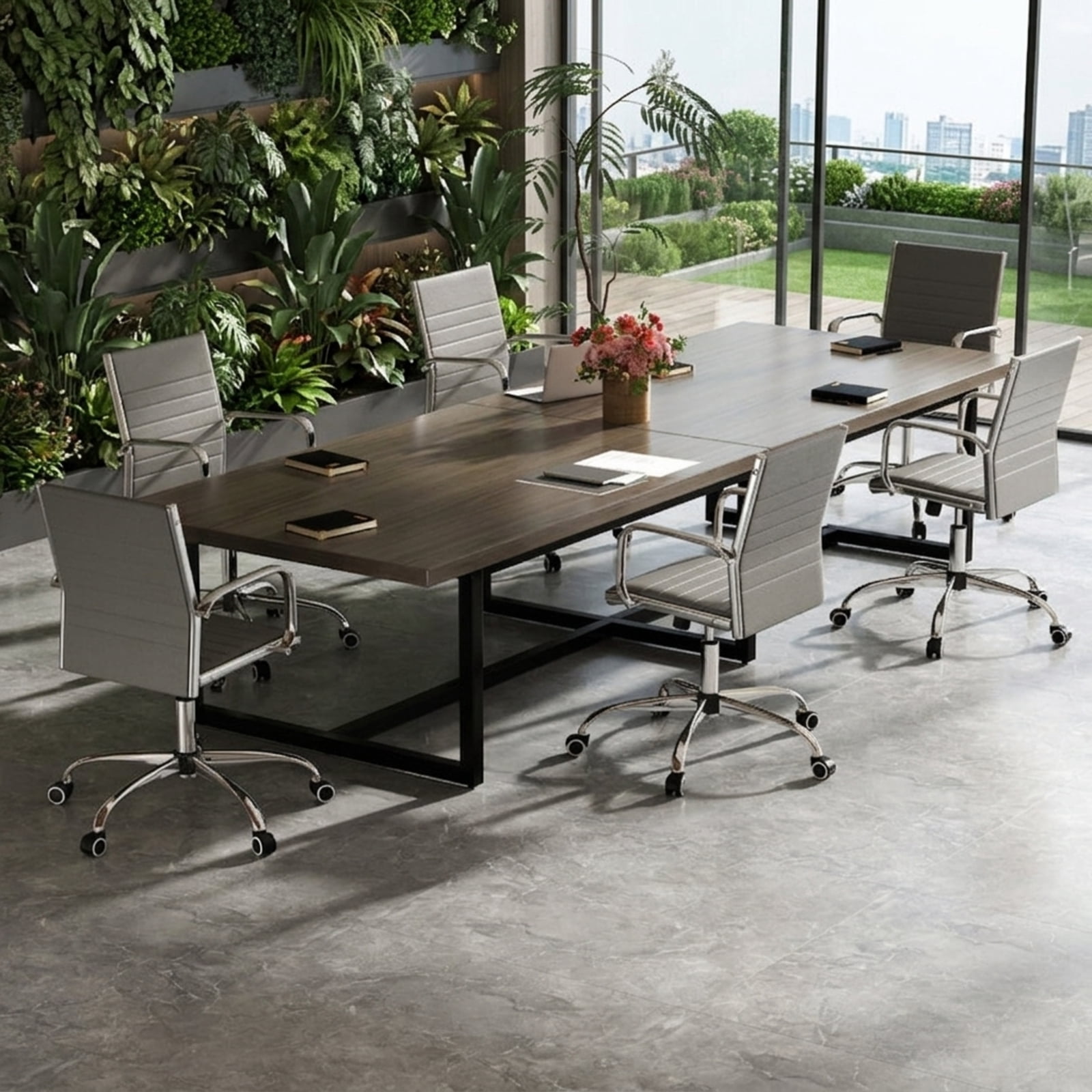 Furnibear Height Adjustable Office Chair Conference Room Chair with Rocking Backrest and Armrests for Home Office Desk Work, Grey, Gray