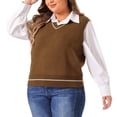 thumbnail image 2 of DARING DIVA Women's Plus V Neck Stripe Cable Knit Pullover Sweater Vest 2X Brown, 2 of 6