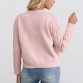 thumbnail image 4 of Lenpel Women's Cropped Cardigan Sweaters Long Sleeve V Neck Button down Cable Knit Cardigans Soft Casual Sweater Coats(Pink,Large), 4 of 4