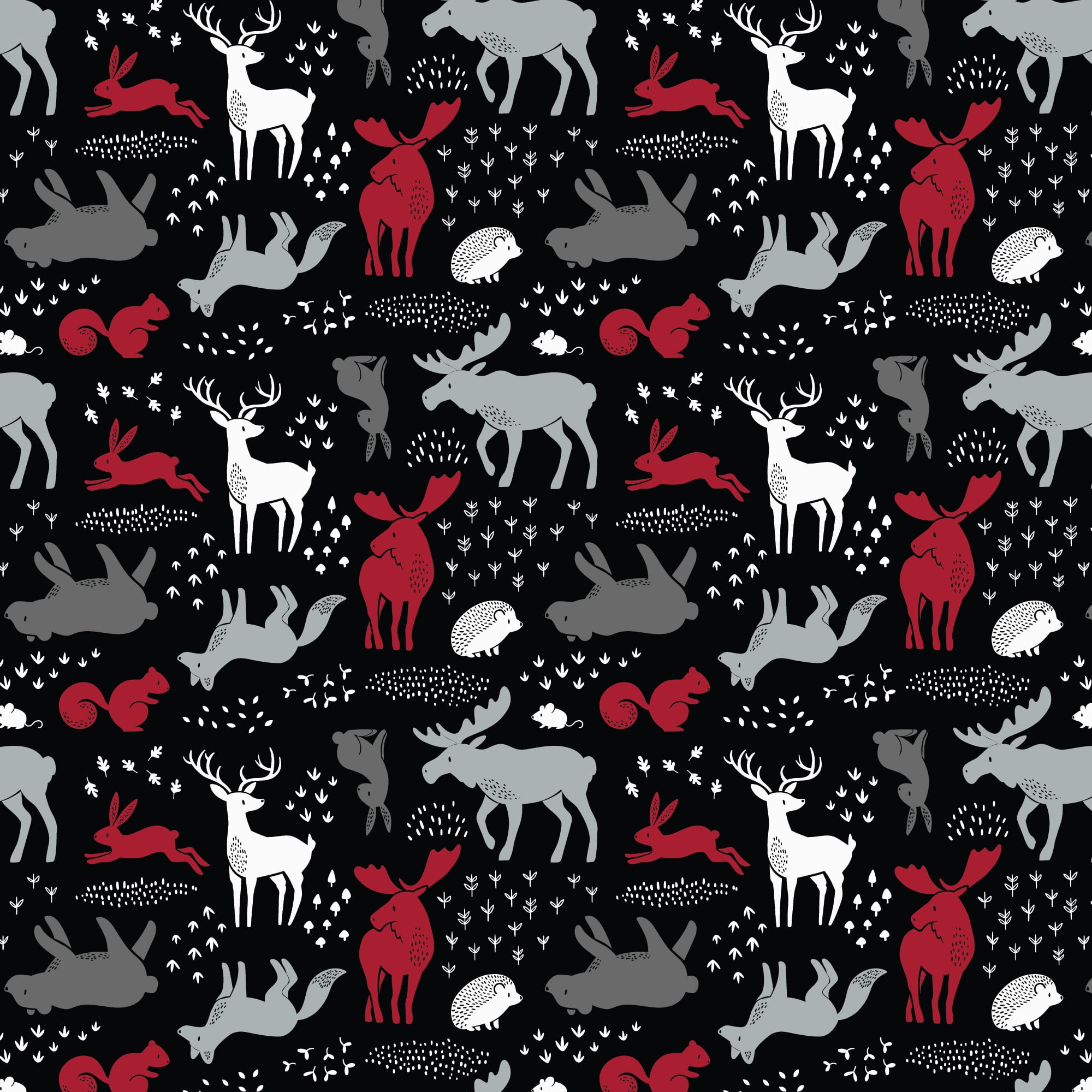 (2 pack) Eugene Textiles Premium Hudson Forest Animals Print , Width 44' 100% Cotton Fabric, Black color