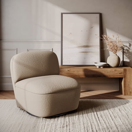 BELLEZE Modern Upholstered Swivel Accent Chair with Hidden Storage 360° Rotating Chair Easy Assembly Compact Chair for Living Room Bedroom Office Space-Saving Design - Beige