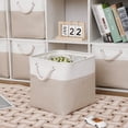 thumbnail image 6 of 11 x 11 x 11 Inch Cube Storage Bins, 6 Pack Large Collapsible Fabric Storage Cubes with Rope Handles, Foldable Organizer Bins for Clothes, Toys & Closet Storage, White & Beige, 6 of 7