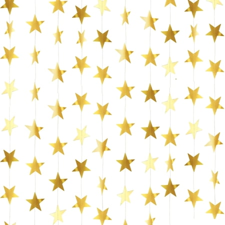 130 Feet Gold Glitter Star Garland Banner, Twinkle Hanging Star Decor for 2026 Graduation Birthday Wedding Classroom Party Backdrop