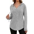 thumbnail image 2 of Shine Up Hoodies for Women Ribbed V Neck Knit Pullover Sweater Fall Hooded Sweatshirts, 2 of 4