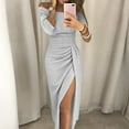 thumbnail image 2 of Outfmvch Women'S Formal Dresses Women'S Cocktail Dresses Women Off Shoulder High Slit Bodycon Dress Long Sleeve Dresses Party Dress Silver S, 2 of 5