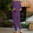 thumbnail image 5 of GILIGEGE Linen Sets for Women 2 Piece Summer Cotton and Linen Summer Matching Suit Half Sleeved Wide Leg Pants Retro Set Of Two Tracksuit Lounge Matching Sets Purple L, 5 of 8