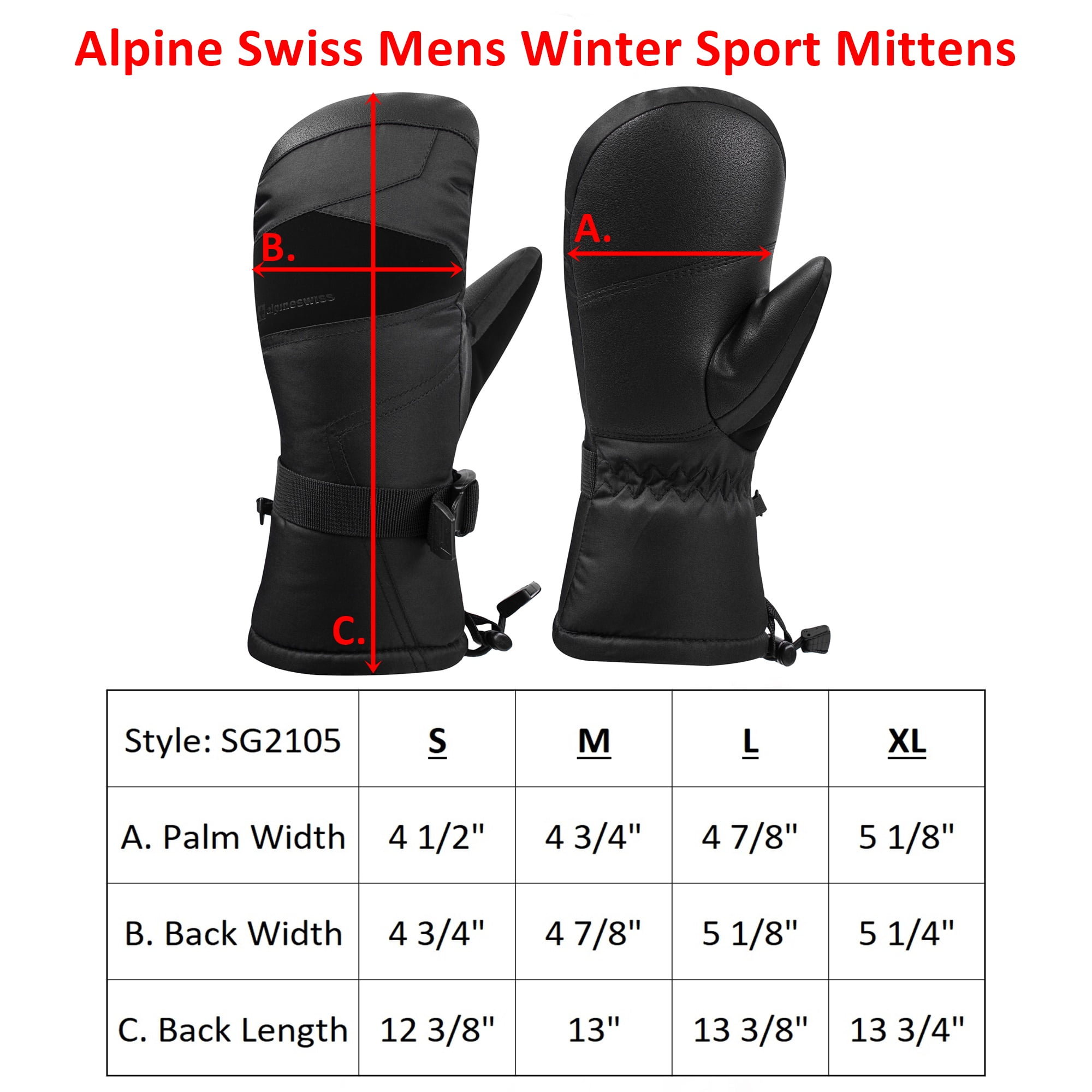 Alpine Swiss Mens Waterproof Ski Mittens 3M Thinsulate Winter Snow Sport Gloves