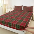 thumbnail image 3 of Homewish Chic Square Abstract Twin Sheet Sets for Adult, Green Red Twin Fitted Sheet, Modern Buffalo Plaid Flat Sheet, Super Cozy Room Decor, 3-Piece, 3 of 7
