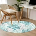 thumbnail image 5 of Teal Grey Coral Coastal Round Area Rug 3 FT, Small Kitchen Bathroom Mat, Summer Beach Seaside Nautical Washable Indoor Outdoor Throw Runner Carpet Non-Shedding Doormat for Table Shower Sofa Entryway, 5 of 9