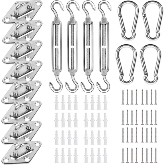 M6 Heavy Duty Sun Shade Sail Hardware Kit for Garden Rectangle and Square Sun Shade Sail Installation, Awning Attachment Set - 304 Stainless Steel Sun Shade Sail Fixing Kit D