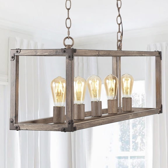Magnolia 36" 5-Light Linear Adjustable Iron Rustic Farmhouse LED Pendant, Brown