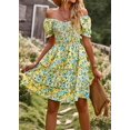 thumbnail image 4 of ZHAOCHENG Vestidos de mujer Casual Verano Estampado Volantes Línea A Manga Corta Mini Vestido Floral para Mujer, 4 of 5